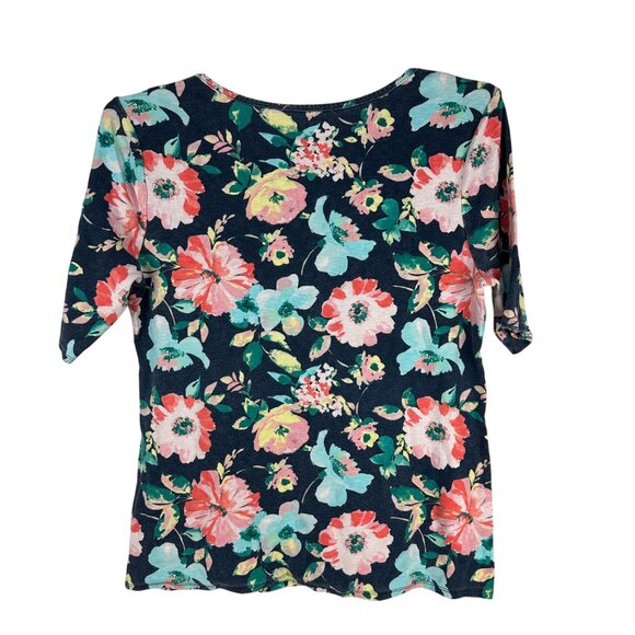 Time And Tru Womens Floral Print Short Sleeve Tee Size L Multicolor Comfortable - Picture 2 of 5